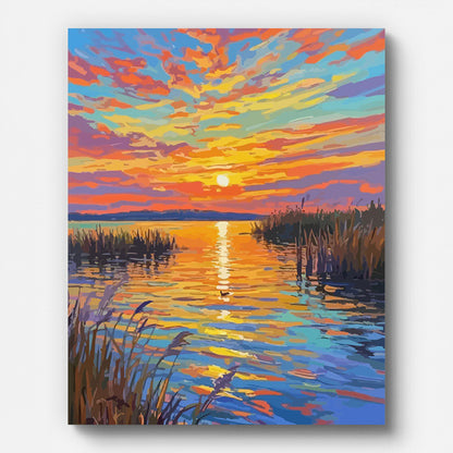 Dramatic Sunset Lake Paint by Numbers for Adults by Paintarthub - Finished Wall Art