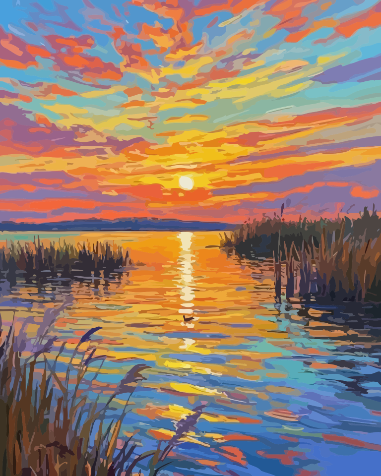 Dramatic Sunset Lake Paint by Numbers for Adults by Paintarthub