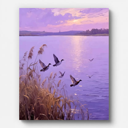 Dreamy Purple Lake Paint by Numbers for Adults by Paintarthub - Finished Wall Art