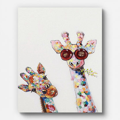 Duo of Pop Art Giraffes Paint by Numbers for Adults by Paintarthub - Finished Wall Art