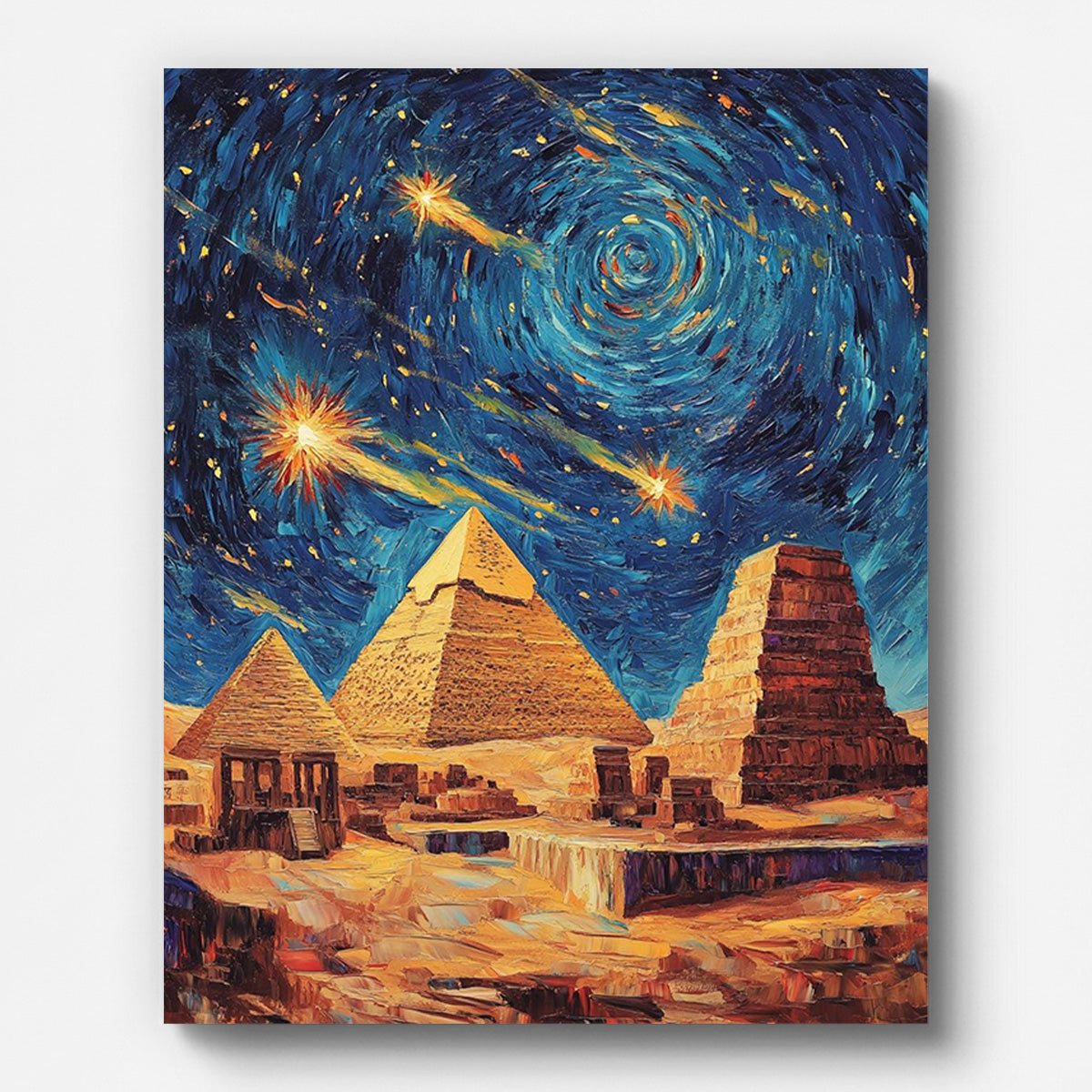 Egyptian Pyramids Under Starry Sky Paint by Numbers for Adults by Paintarthub - Finished Wall Art