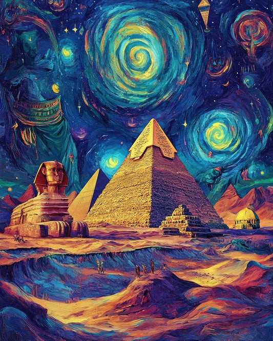 Egyptian Pyramids at Night Paint by Numbers for Adults by Paintarthub