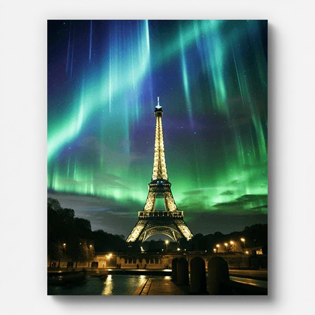 Eiffel Tower and Northern Lights Paint by Numbers for Adults by Paintarthub - Finished Wall Art