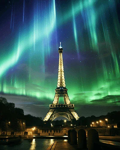 Eiffel Tower and Northern Lights Paint by Numbers for Adults by Paintarthub