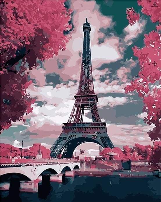 Eiffel Tower and Pink Cloud Paint by Numbers for Adults by Paintarthub
