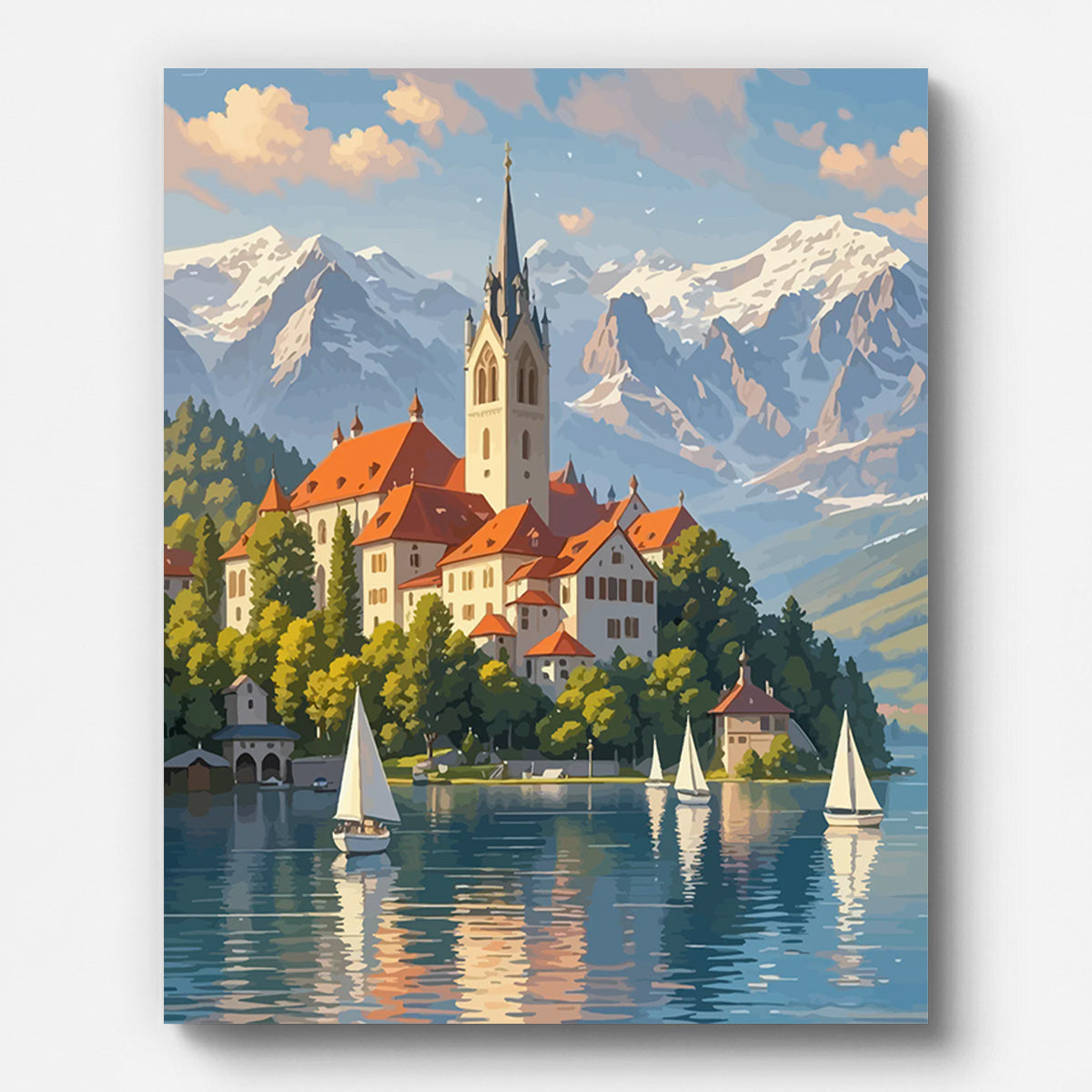 European Lake Town Paint by Numbers for Adults by Paintarthub - Finished Wall Art