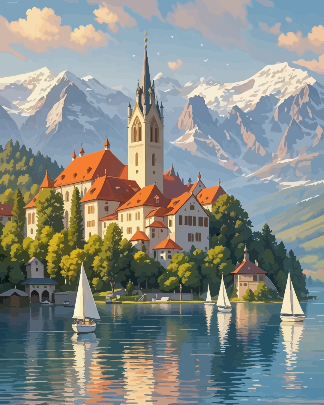 European Lake Town Paint by Numbers for Adults by Paintarthub