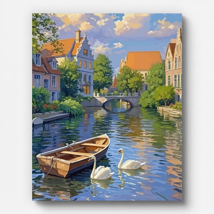 European Water Town Paint by Numbers for Adults by Paintarthub - Finished Wall Art
