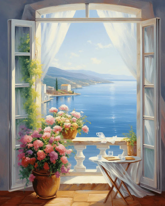 Facing The Sea and Flowers Paint by Number for Adults by Paintarthub