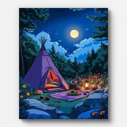 Fantasy Forest Camp Paint by Numbers for Adults by Paintarthub - Finished Wall Art