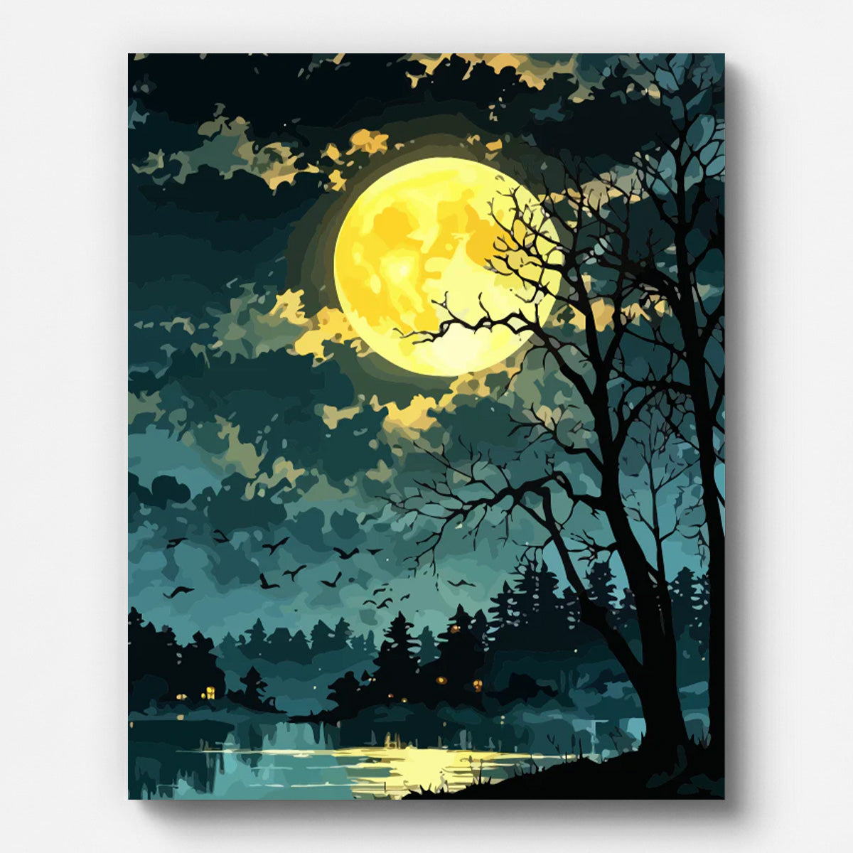 Fantasy Moonlit Lake Paint by Numbers for Adults by Paintarthub - Finished Wall Art