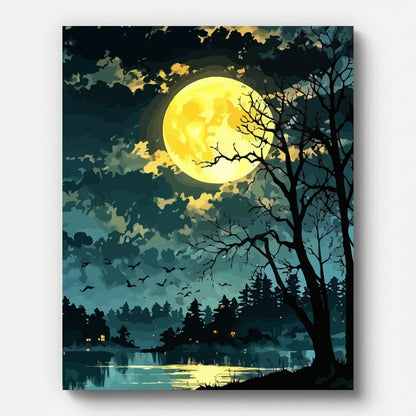 Fantasy Moonlit Lake Paint by Numbers for Adults by Paintarthub - Finished Wall Art