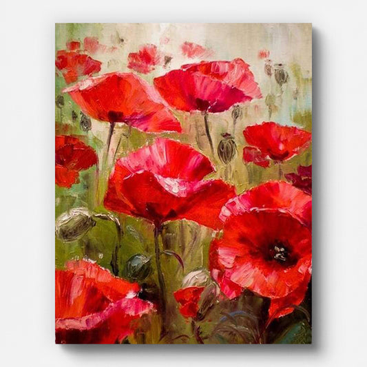 Field of Poppies Paint by Numbers for Adults by Paintarthub - Finished Wall Art