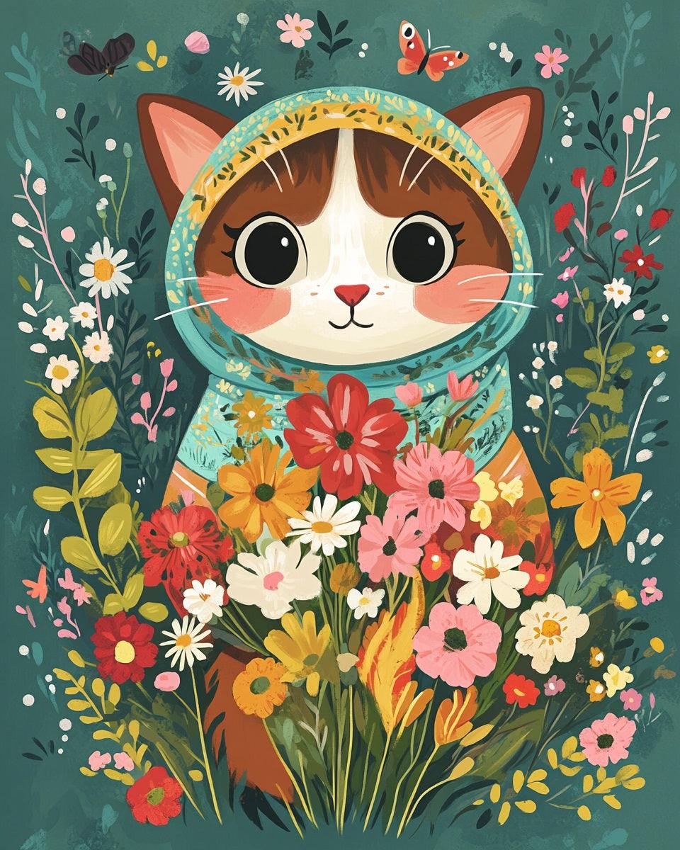 Floral Cat Paint by Numbers for Adults by Paintarthub