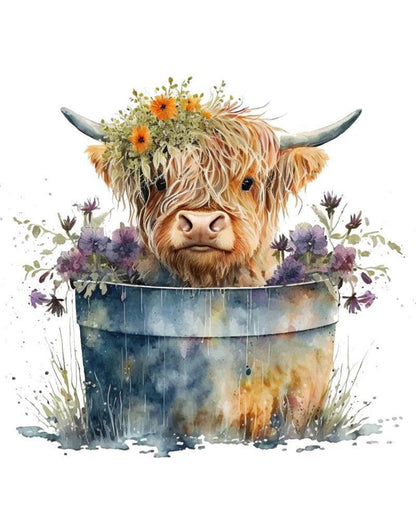 Floral Highland Cow Paint by Numbers for Adults by Paintarthub