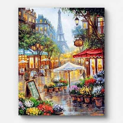 Flower Shop on the Streets of Paris Paint by Numbers for Adults by Paintarthub - Finished Wall Art