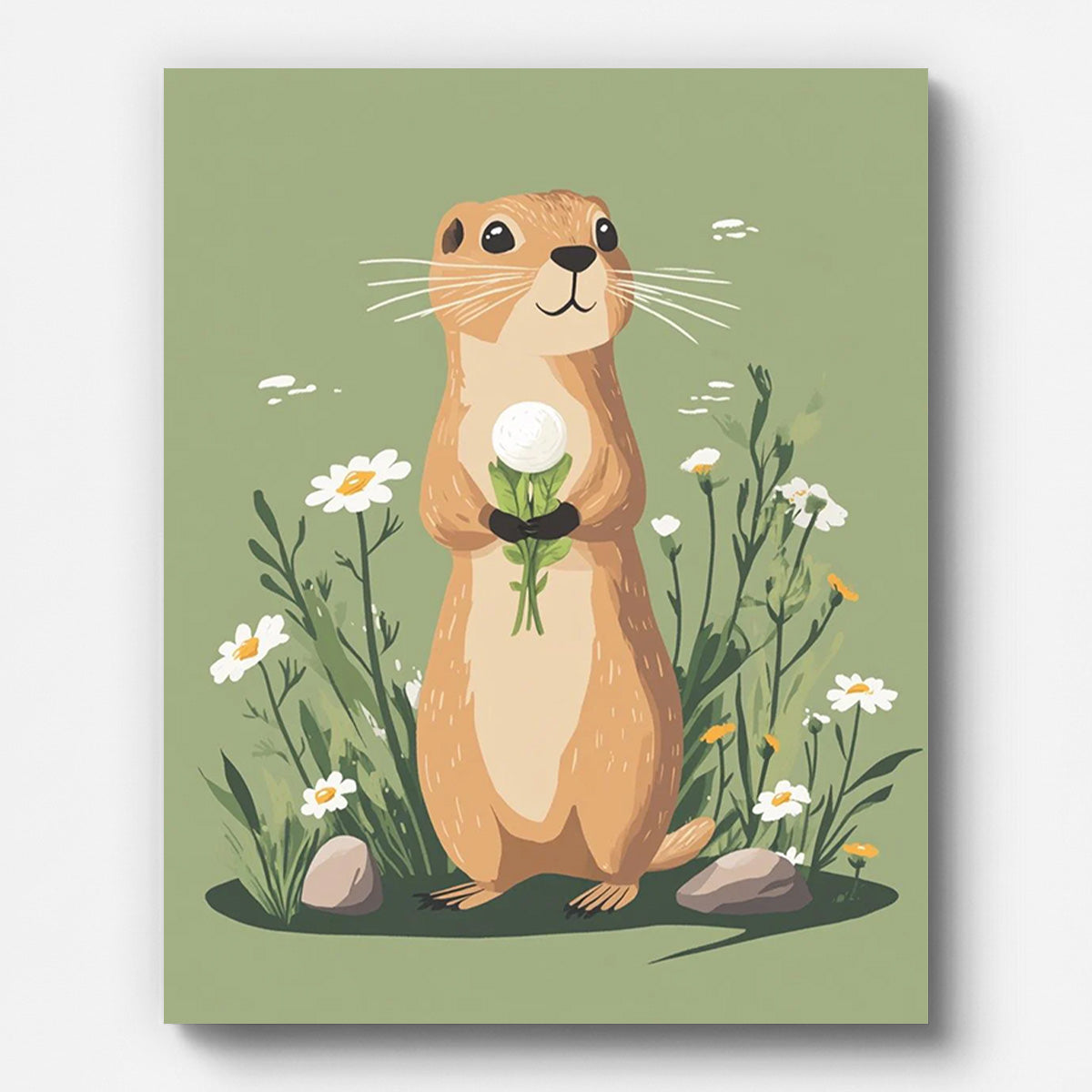 Flower-loving Groundhog Paint by Numbers for Adults by Paintarthub - Finished Wall Art