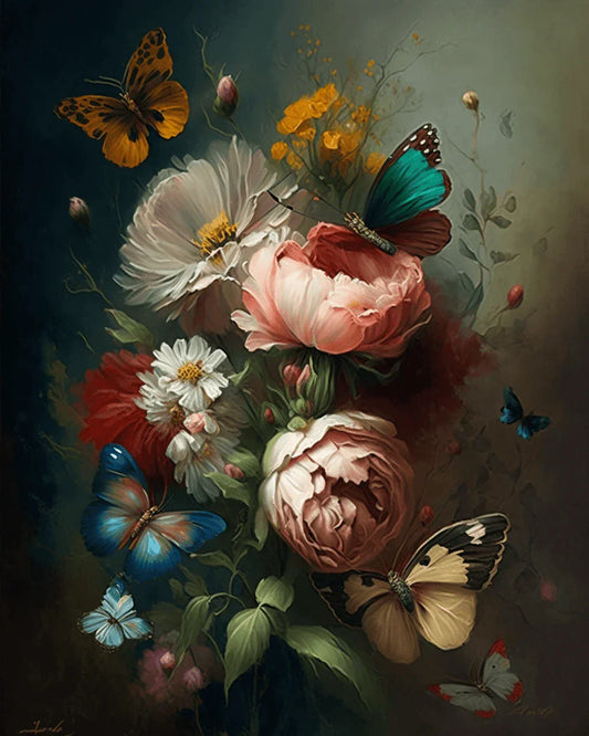 Flowers and Butterflies Paint by Number for Adults by Paintarthub