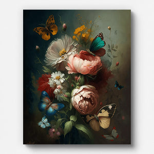 Blumen und Schmetterlinge – Malen nach Zahlen für Erwachsene – fertiges Wandbild