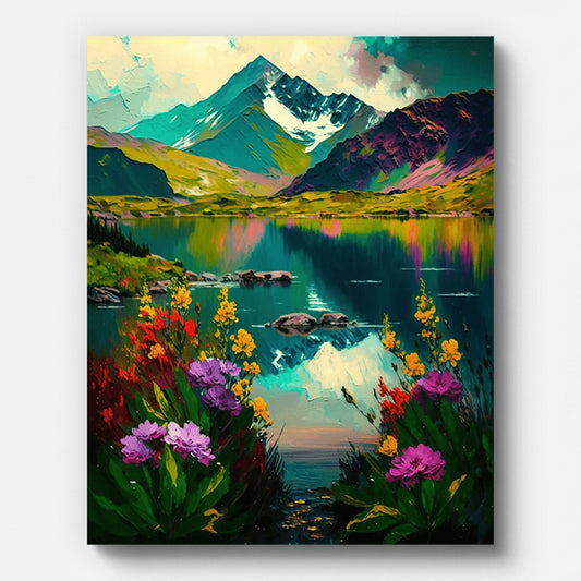 Flowers by The Lake Paint by Numbers for Adults by Paintarthub - Finished Wall Art