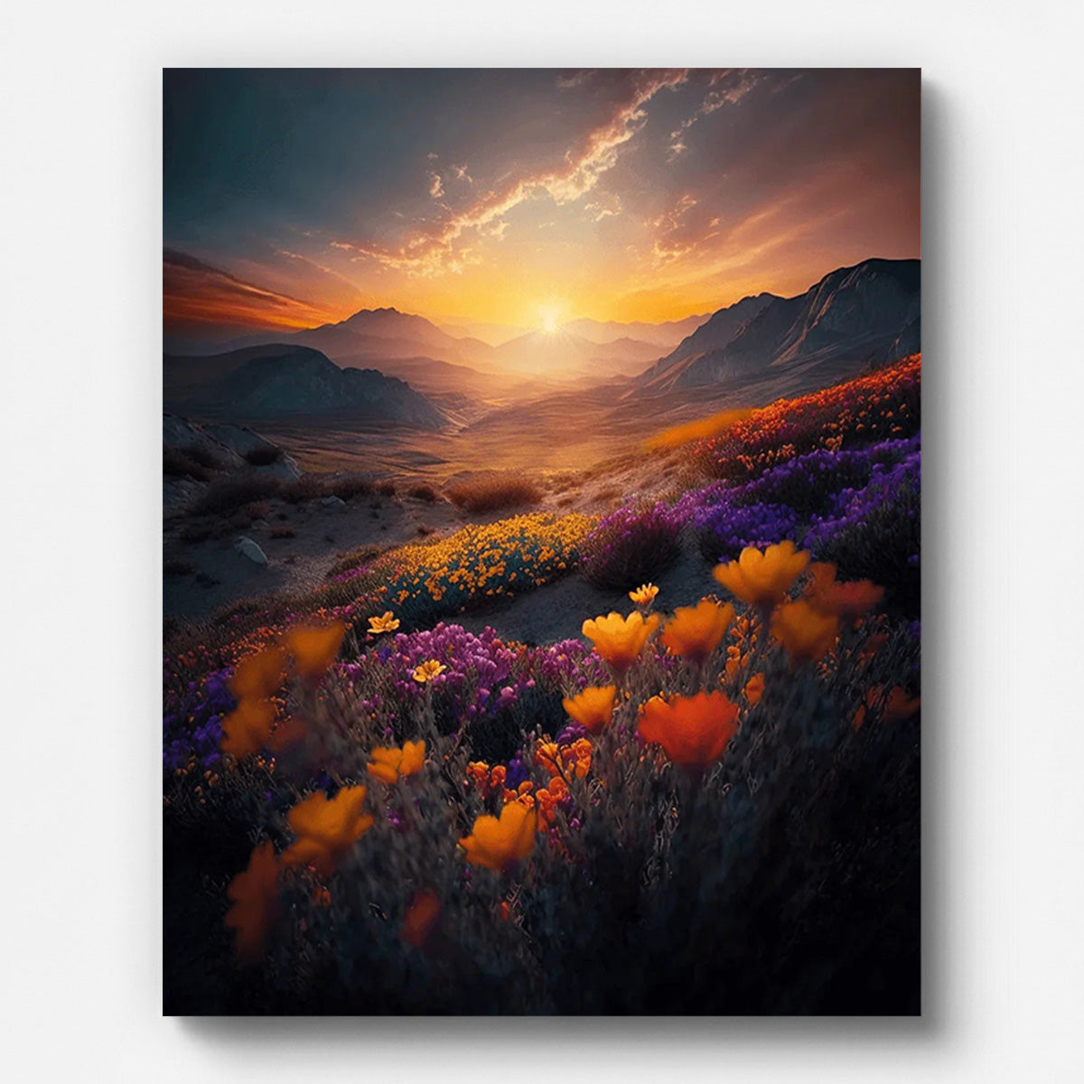 Flowers in The Sunset Paint by Numbers for Adults by Paintarthub - Finished Wall Art