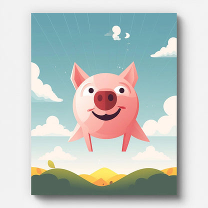 Flying Pig Paint by Numbers for Adults by Paintarthub - Finished Wall Art