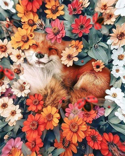 Fox Relaxing in The Flowers Paint by Number for Adults by Paintarthub