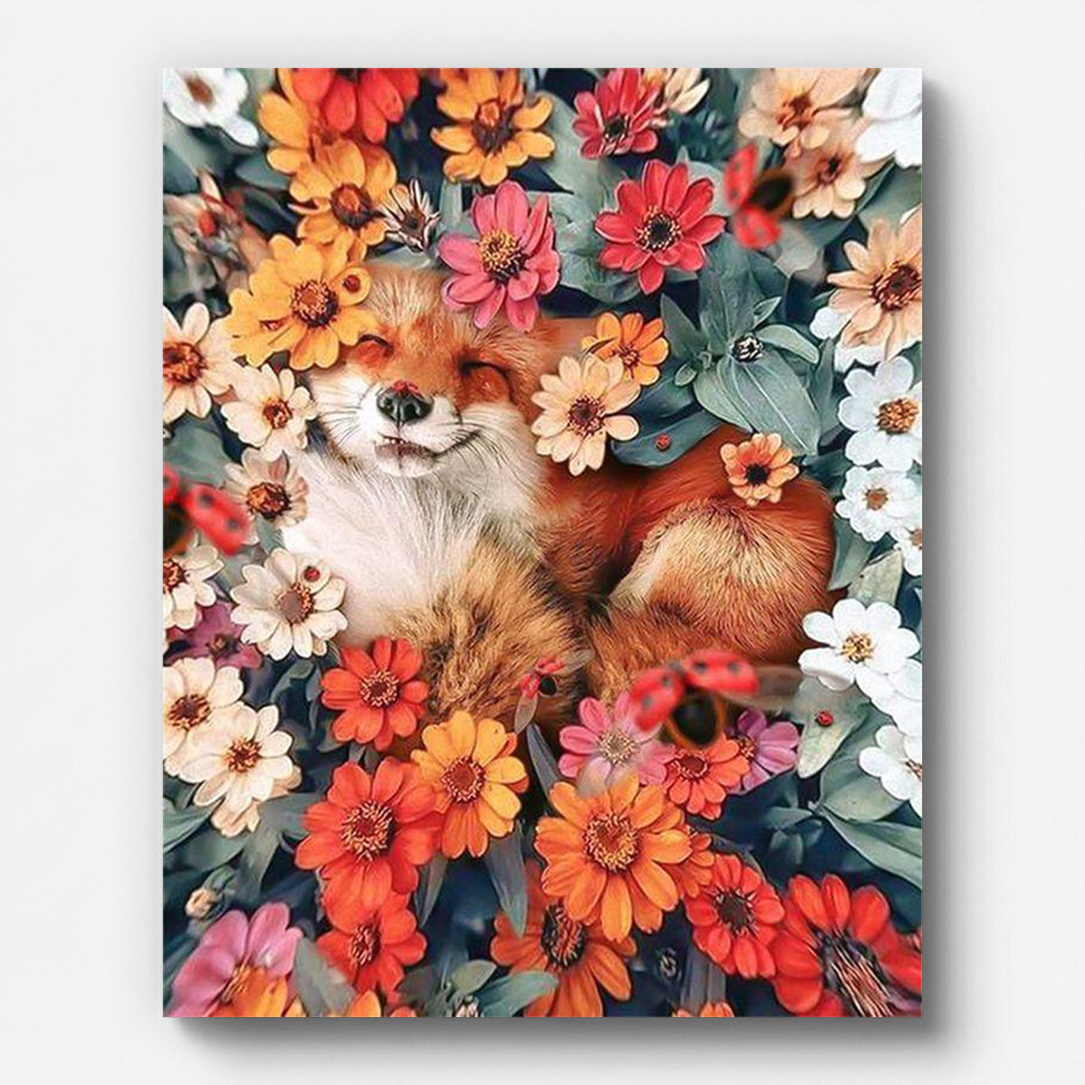 Fox Relaxing in The Flowers Paint by Numbers for Adults by Paintarthub - Finished Wall Art