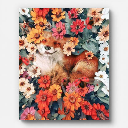 Fox Relaxing in The Flowers Paint by Numbers for Adults by Paintarthub - Finished Wall Art