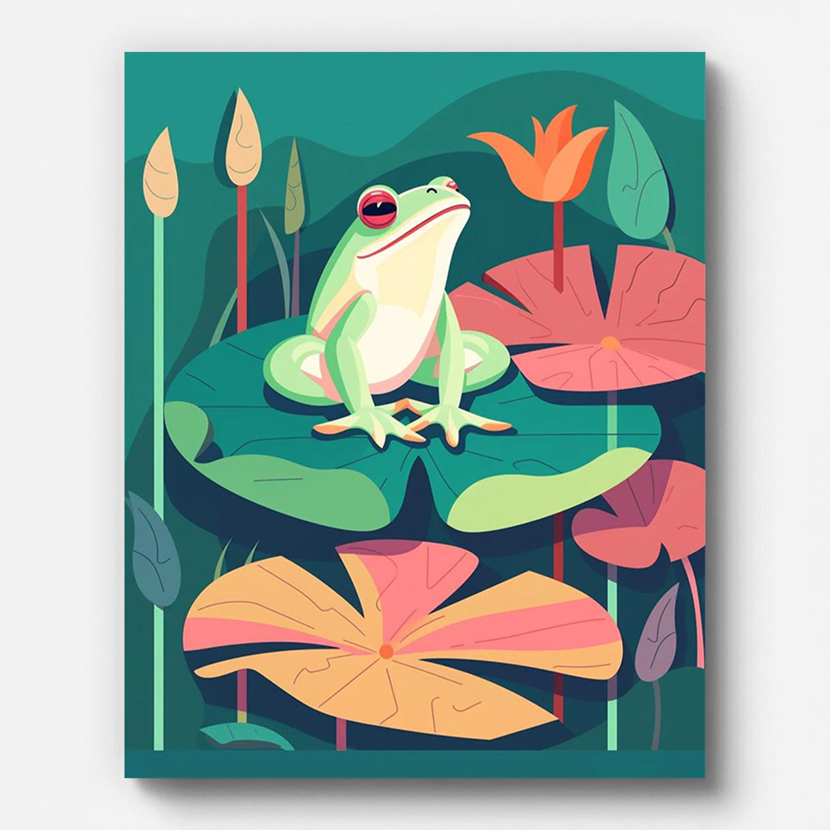 Frog on Lily Pad Paint by Numbers for Adults by Paintarthub - Finished Wall Art