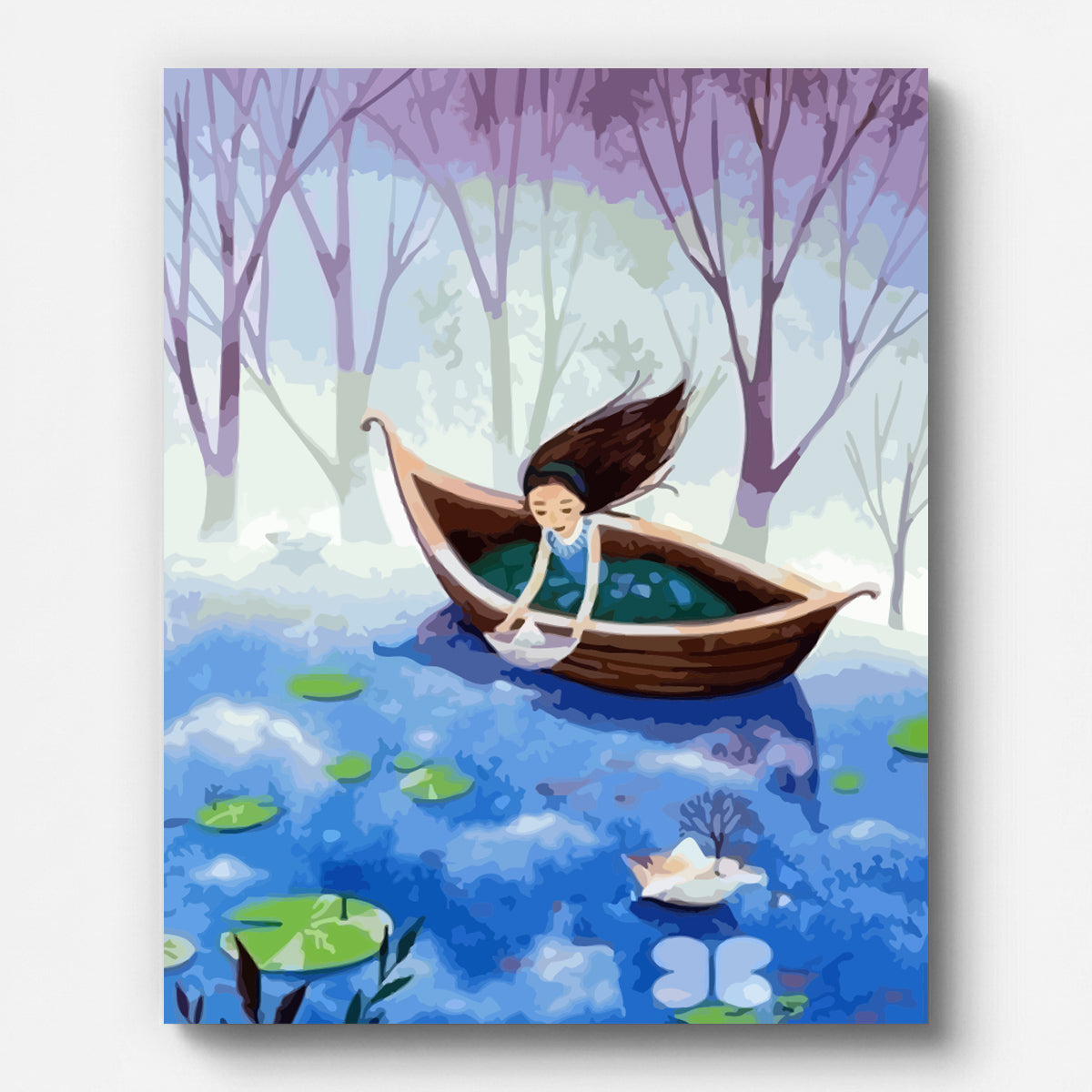 Girl and Paper Boat Paint by Numbers for Adults by Paintarthub - Finished Wall Art