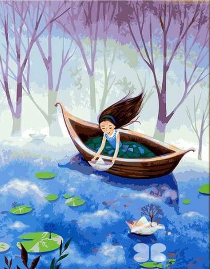 Girl and Paper Boat Paint by Numbers