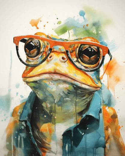 Glasses-wearing Frog Paint by Number for Adults by Paintarthub
