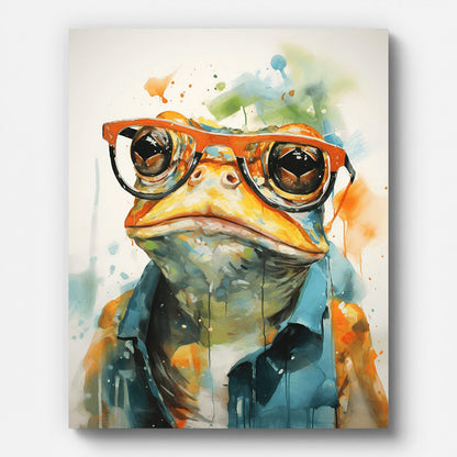 Glasses-wearing Frog Paint by Numbers for Adults by Paintarthub - Finished Wall Art