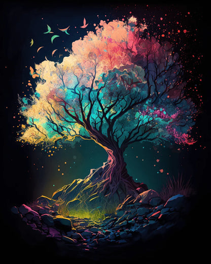 Glowing Trees at Night Paint by Number for Adults by Paintarthub