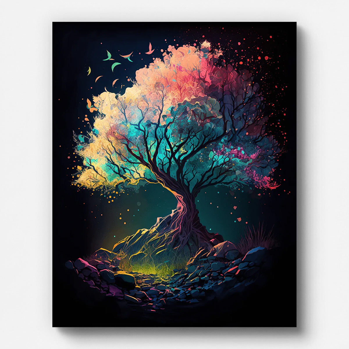 Glowing Trees at Night Paint by Numbers for Adults by Paintarthub - Finished Wall Art