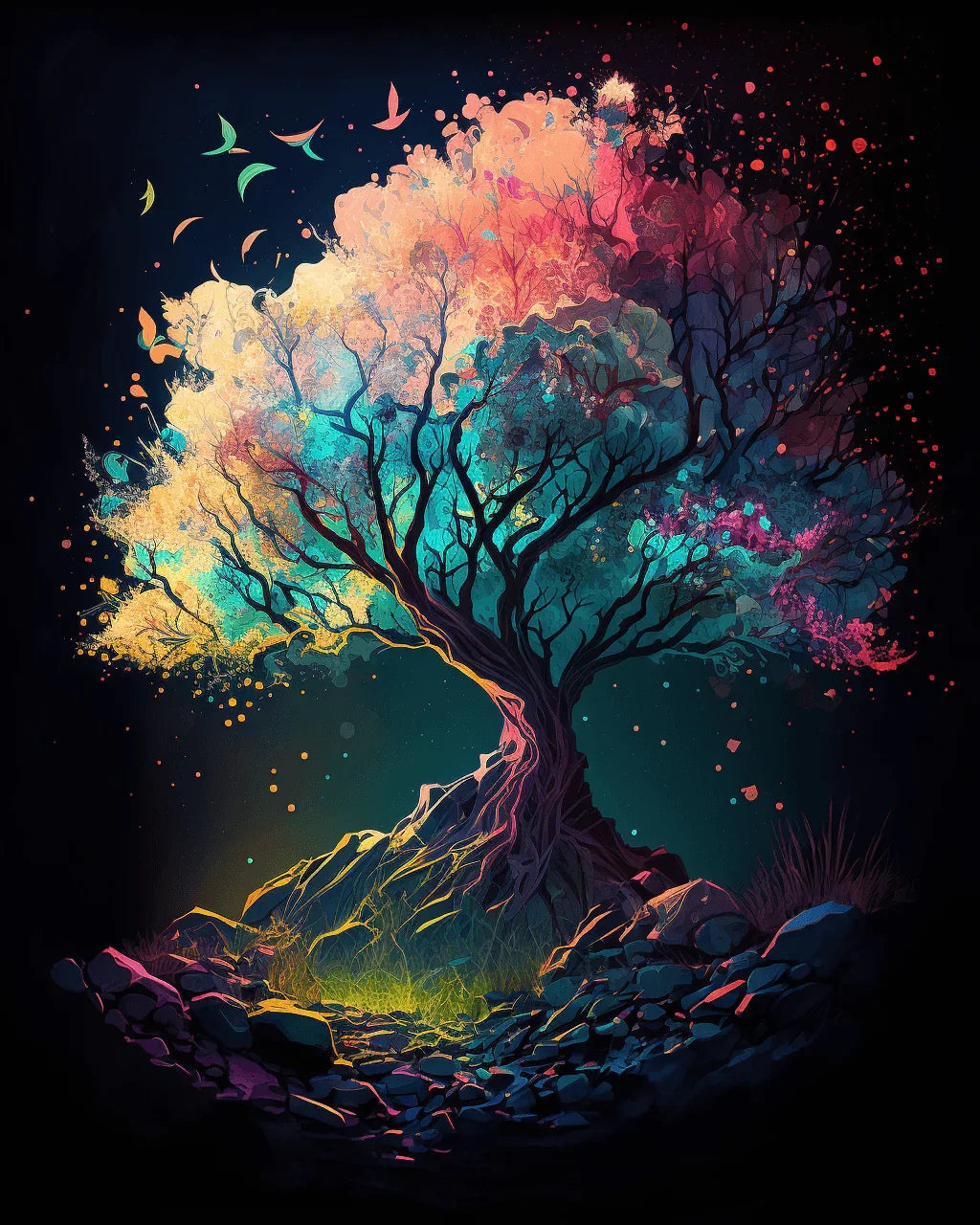Glowing Trees at Night Paint by Numbers for Adults by Paintarthub