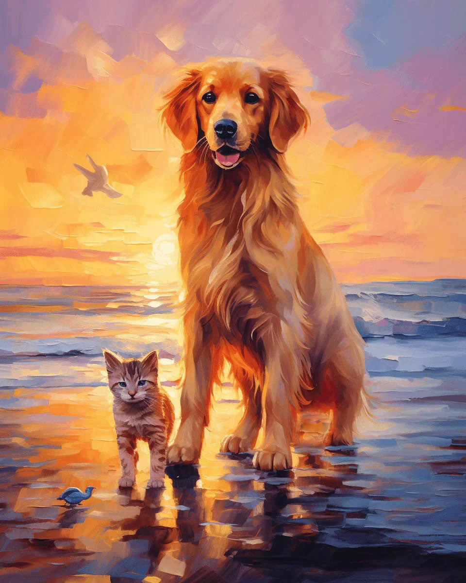 Golden Retriever and Kitten Paint by Numbers for Adults by Paintarthub