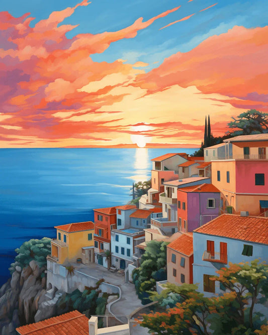 Greek Seaside Town Paint by Number for Adults by Paintarthub