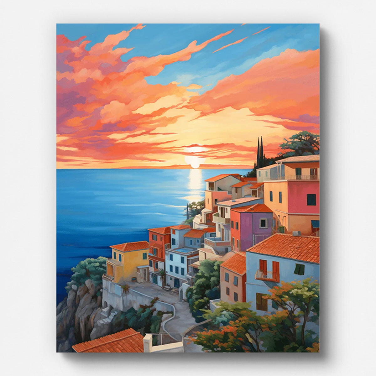 Greek Seaside Town Paint by Numbers for Adults by Paintarthub - Finished Wall Art