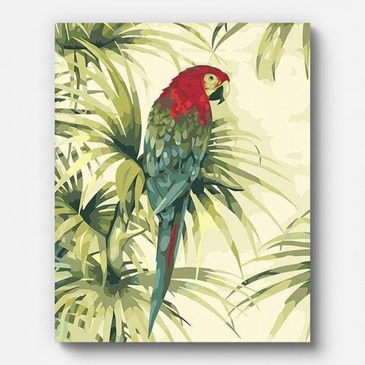 Green Leaves and Parrot Paint by Numbers for Adults by Paintarthub - Finished Wall Art