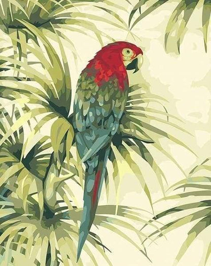 Green Leaves and Parrot Paint by Numbers for Adults by Paintarthub