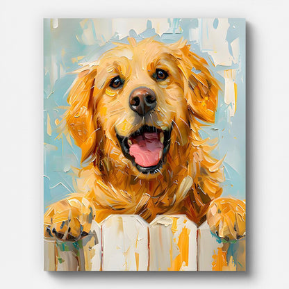 Happy Golden Retriever Paint by Numbers for Adults by Paintarthub - Finished Wall Art