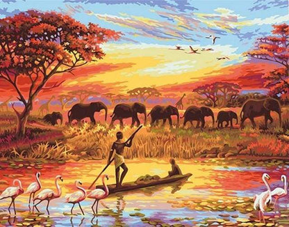 Herd of Elephants at Sunset Paint by Numbers