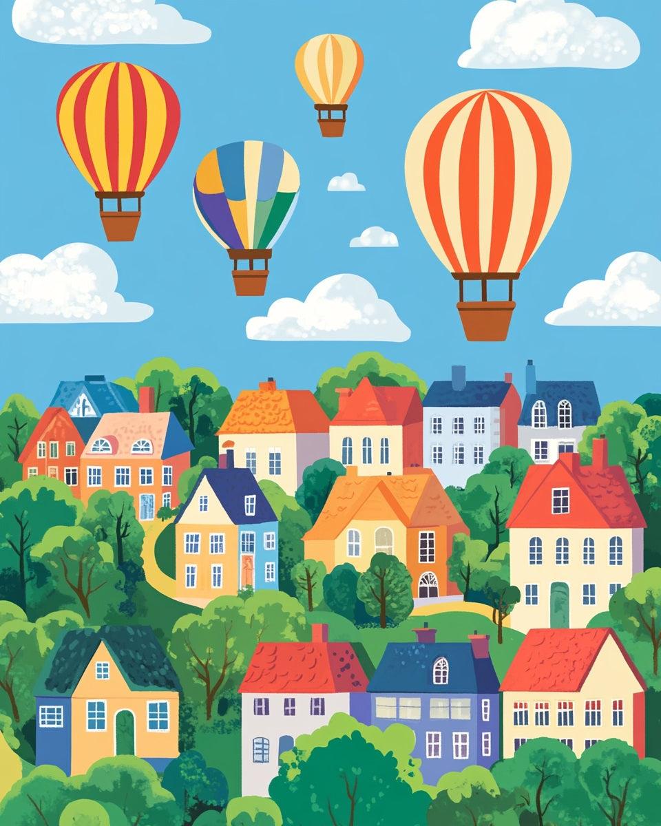 Hot Air Balloon Town Paint by Numbers for Adults by Paintarthub