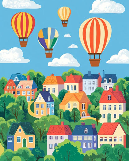 Hot Air Balloon Town Paint by Numbers for Adults by Paintarthub