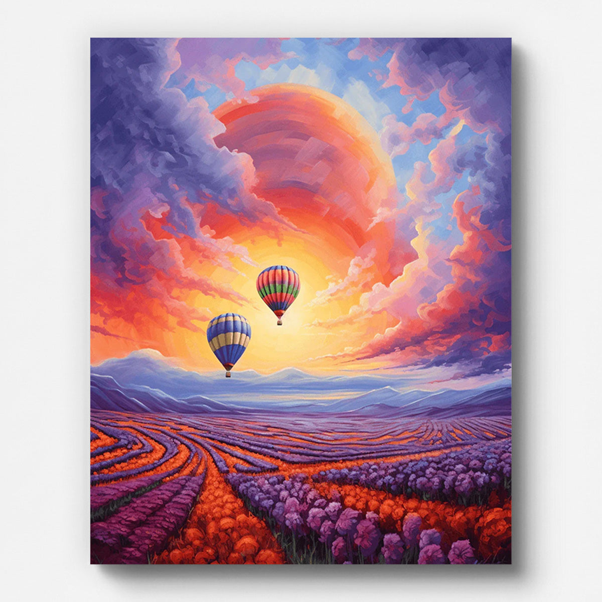 Hot Air Balloon and Lavender Paint by Numbers for Adults by Paintarthub - Finished Wall Art