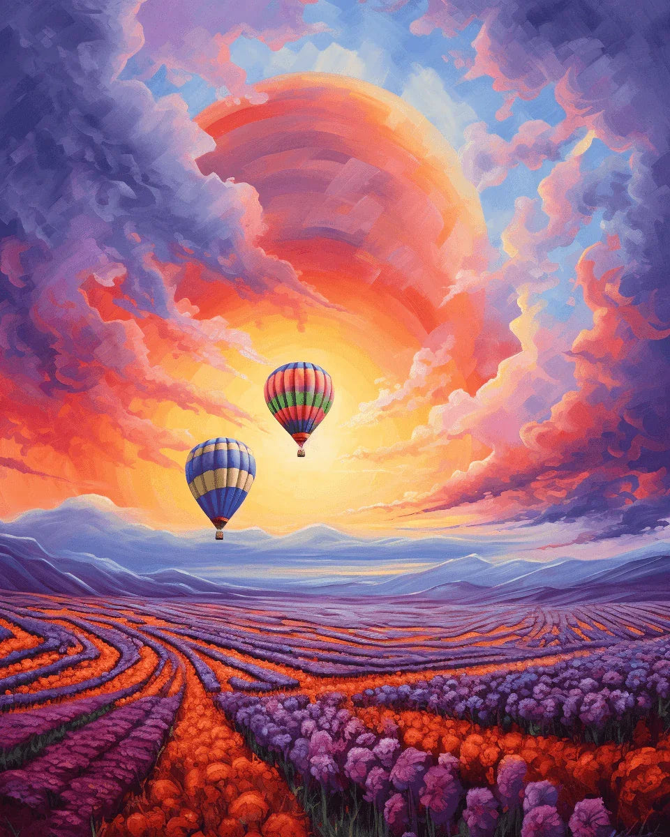 Hot Air Balloon and Lavender Paint by Numbers for Adults by Paintarthub