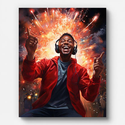 Joyful Man Listening to Music Paint by Numbers for Adults by Paintarthub - Finished Wall Art