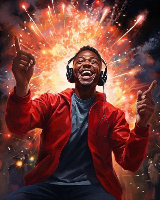 Joyful Man Listening to Music Paint by Numbers for Adults by Paintarthub